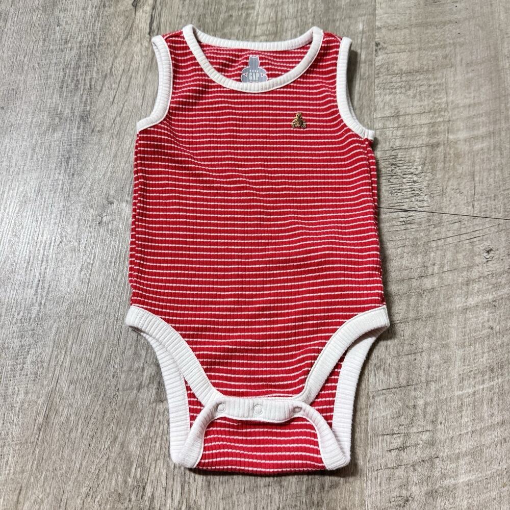 Baby Gap Brannan First Essentials Red Stripped Tank Bodysuit Bear 12-18 Months